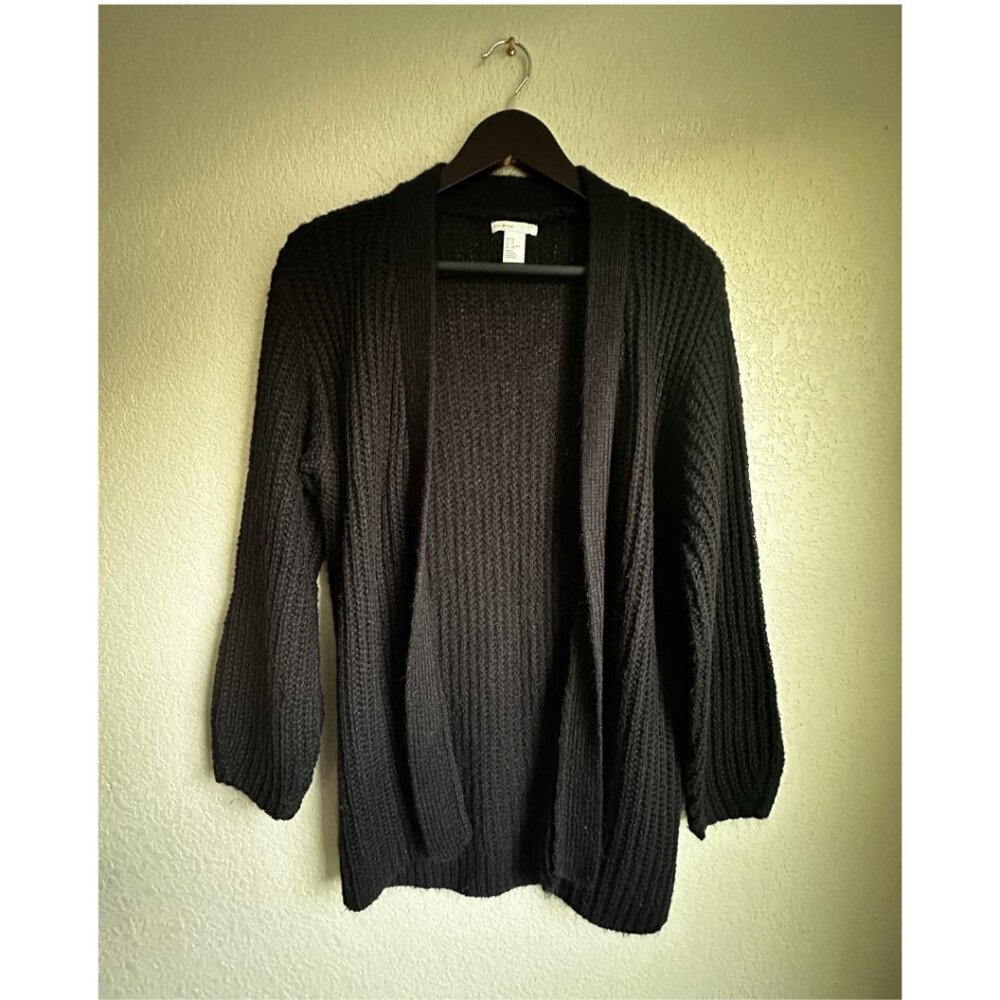 H&M Black Balloon Sleeve Knit Open Cardigan
